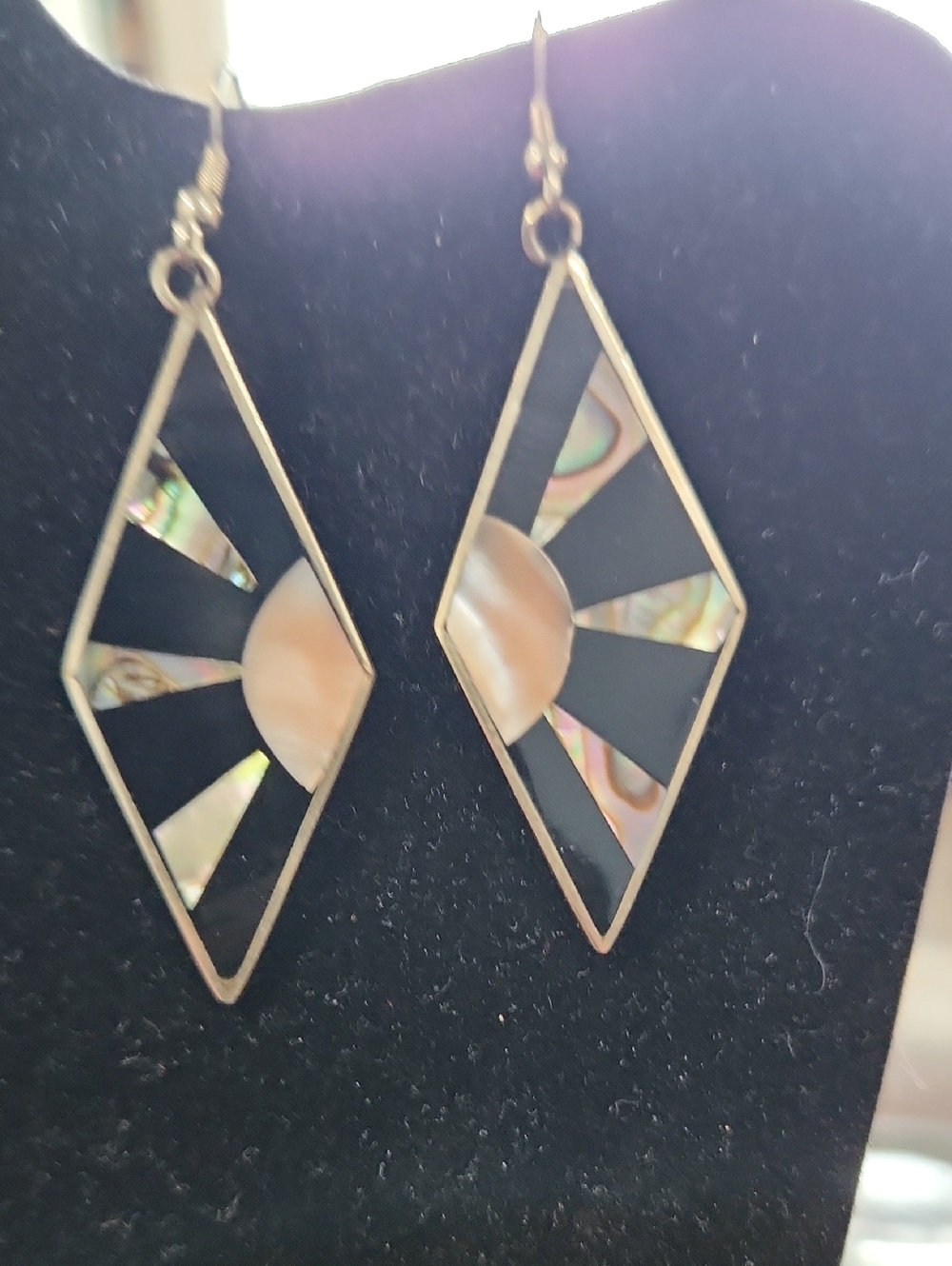 Vintage Black and Iridescent Sunburst Drop Earrings